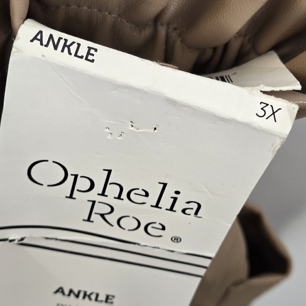 NWT Women's Size 3X Ophelia Roe Faux Leather Tan Pants Mid-Rise Tapered Leg 24" - Picture 5 of 10